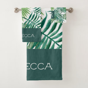 Modern Tropical Green Monogram Badetuch Set