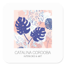 Modern Tropical Monstera Leaf Muster Peach/Blau