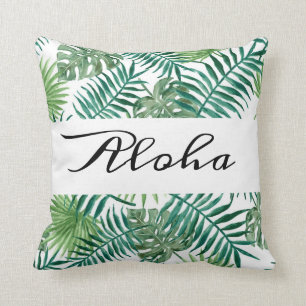 Modern Tropical Palm Blätter Grüne Aloha Kissen