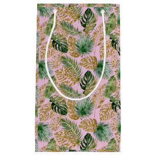 Modern Tropical Palm Blätter Monstera Gold Glitzer Kleine Geschenktüte