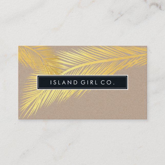 MODERN TROPICAL PALM FRONDS Logo trendy gold kraft Visitenkarte (Vorderseite)