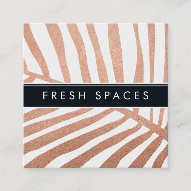 MODERN TROPICAL PALM LEAF Logo trendy Rose Gold Quadratische Visitenkarte (Vorderseite)