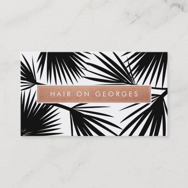 MODERN TROPICAL PALM LEAF Logo trendy Rose Gold Visitenkarte (Vorderseite)