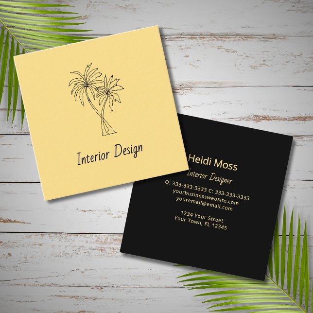 Modern Tropical Palm Trees Black Gold Elegant Quadratische Visitenkarte (Von Creator hochgeladen)