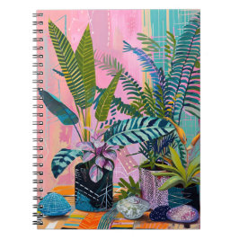 Modern Tropical Plant Print – Pink and Green  Notizblock