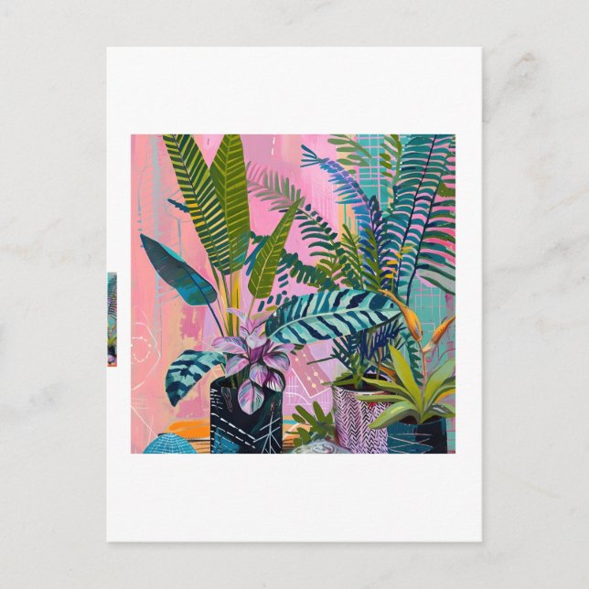 Modern Tropical Plant Print – Pink and Green  Postkarte (Vorderseite)