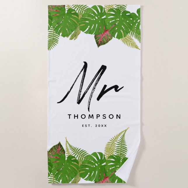 Modern Tropical Verlasse Minimalistisch Script Bea Strandtuch (Vorderseite)