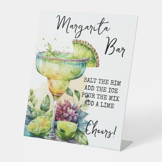 Modern Tropical Watercolor Margarita Bar Sign Sockelschild (Vorderseite)