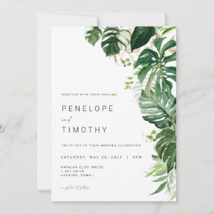 Modern Tropical Wedding Einladung Monstera Blätter