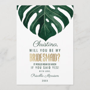 Modern Tropischer Schweizer Käse Leaf Gold Bridesm Einladung