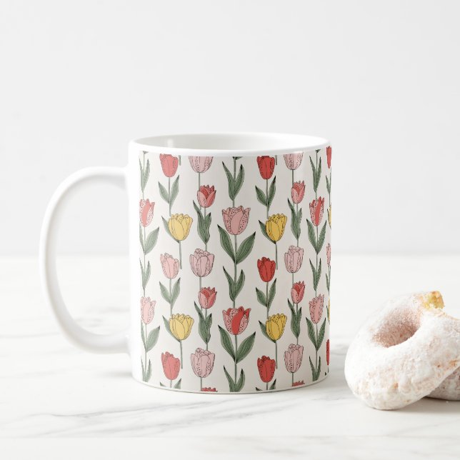 Modern Tulip Floral Pattern Soft Botanical Spring Kaffeetasse (Mit Donut)