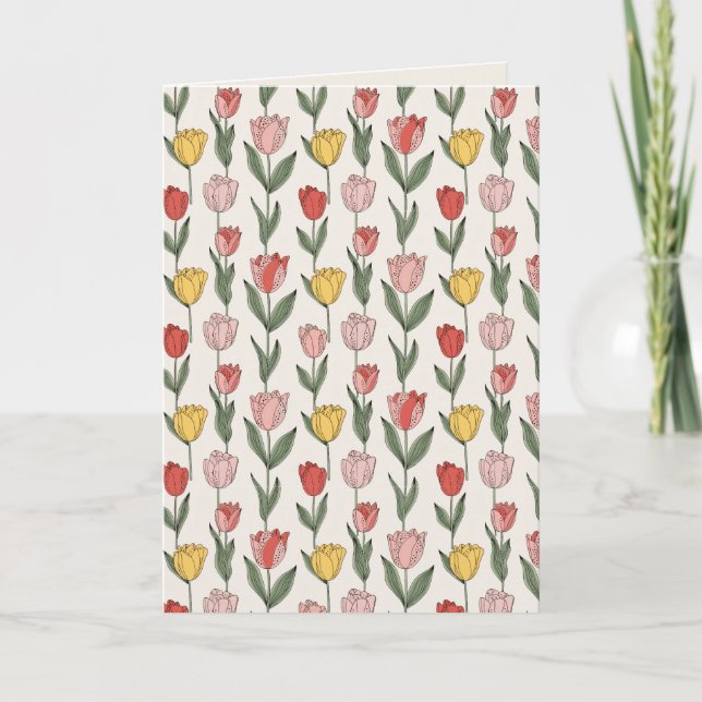 Modern Tulip Floral Pattern Soft Botanical Spring Karte (Vorderseite)