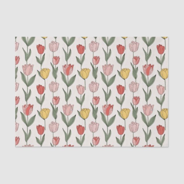 Modern Tulip Floral Pattern Soft Botanical Spring Seidenpapier (Vorderseite)