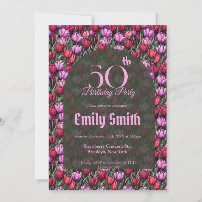 Modern Tulip Flower Surprise Birthday Party Einladung (Vorderseite)