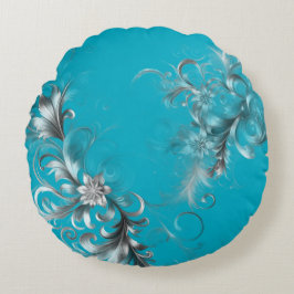 Modern Turquoise Blue with Ornate Silver Rundes Kissen