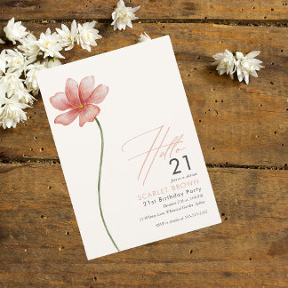 Modern Twenty Simple Floral 21. Geburtstag Einladung