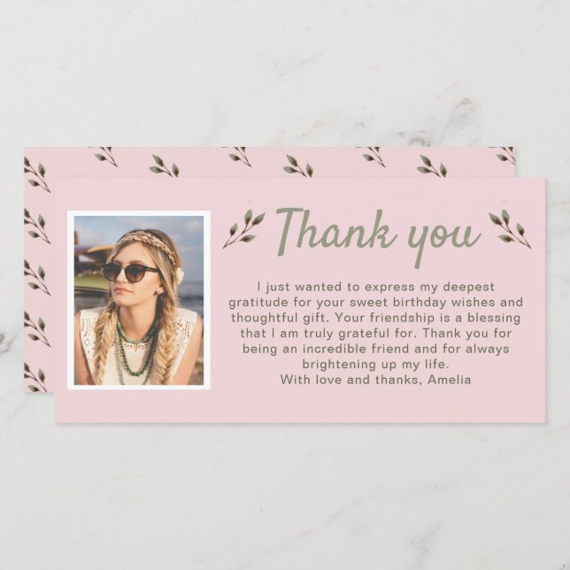 Modern Twigs Foto Geburtstag Dankeskarte (Vorne/Hinten)