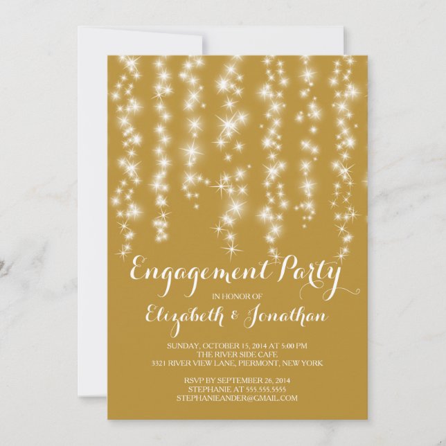 Modern Twinkle Lights Engagement Party Einladung (Vorderseite)
