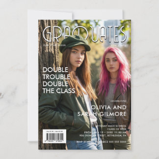Modern Twins Graduation Magazine Cover TMF26 Einladung