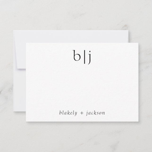 Modern Two Initial Monogram Couple Stationery Mitteilungskarte (Vorderseite)