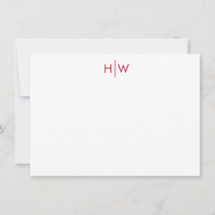 Modern Two Initial Monogram in Red Note Card Mitteilungskarte