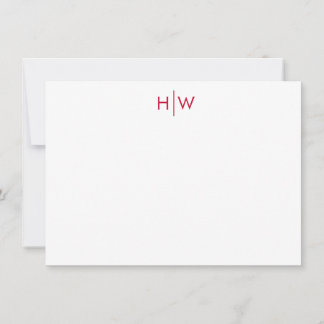 Modern Two Initial Monogram in Red Note Card Mitteilungskarte