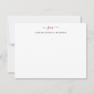 Modern Two Monogram Initial Girly Script Burgundy Mitteilungskarte