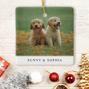 Modern Two Sided Pet Dog Name Christmas Photo Keramikornament