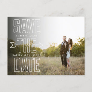 Modern Type Arrow Foto Overlay Save the Date Ankündigungspostkarte
