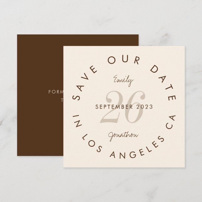 Modern Typografie Brown Cream Save the Date (Vorne/Hinten)