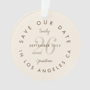 Modern Typografie Brown Cream Save the Date Ornament