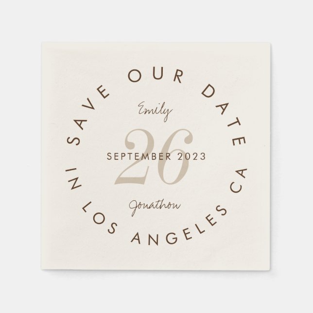 Modern Typografie Brown Cream Save the Date Serviette (Vorderseite)