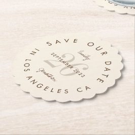 Modern Typografie Brown Cream Save the Date Untersetzer