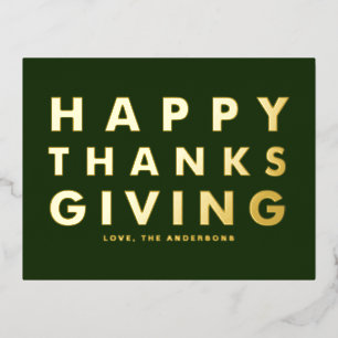 Modern Typografie Grün glücklich Thanksgiving Gold Folien Feiertagspostkarte