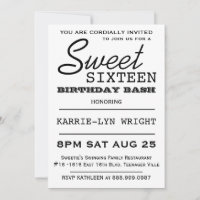 Modern Typografie Poster Style Sweet 16 Party