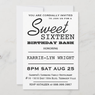 Modern Typografie Poster Style Sweet 16 Party Einladung
