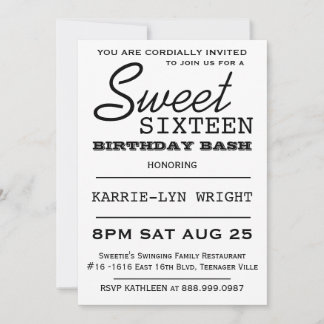 Modern Typografie Poster Style Sweet 16 Party Einladung