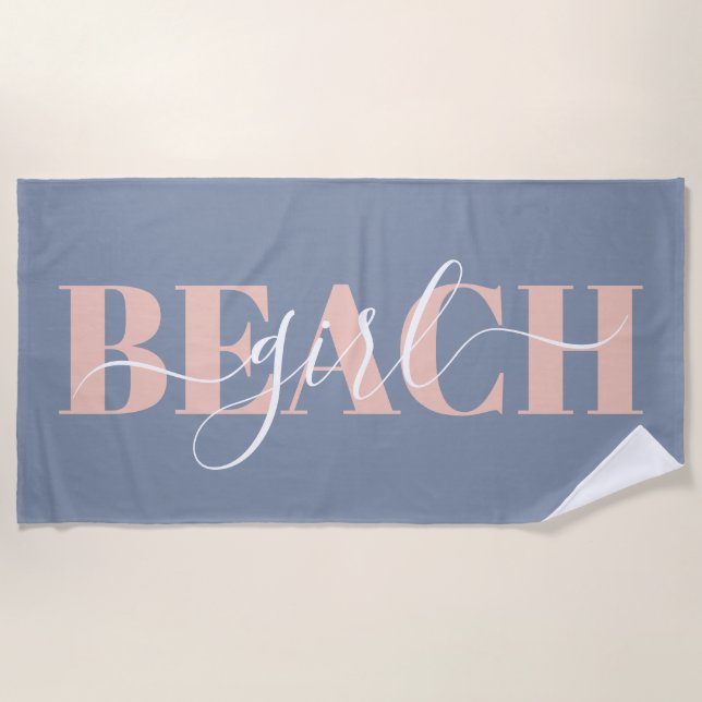 Modern Typografie Skript Blue Pink Beach Zitat Strandtuch (Vorderseite)