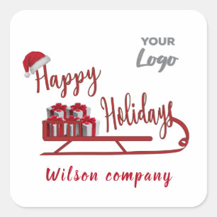 Modern Typografie Sledge Happy Holidays Logo Quadratischer Aufkleber