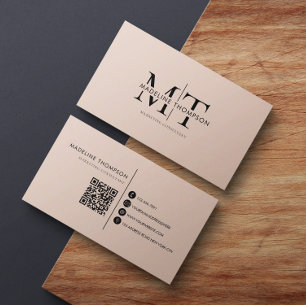 Modern Typografy Monogram Boho Cream QR-Code Visitenkarte