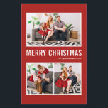 Modern Typografy Red Foto Christmas Card<br><div class="desc">Frohe Weihnachten! Senden Sie Ihre herzlichen Wünsche in dieser Saison mit dieser personalisierbaren Weihnachtsgeschenkkarte für das Foto. Es zeichnet sich durch einfache Typografie mit einem roten Hintergrund aus. Personalisieren Sie Ihre Fotos,  Namen,  Jahr und andere Details. Diese moderne Weihnachtskarte ist in anderen Farben und mit Karton erhältlich.</div>
