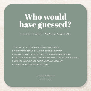 Modern Typografy Sage Green Wedding Fun Fakten Rechteckiger Pappuntersetzer