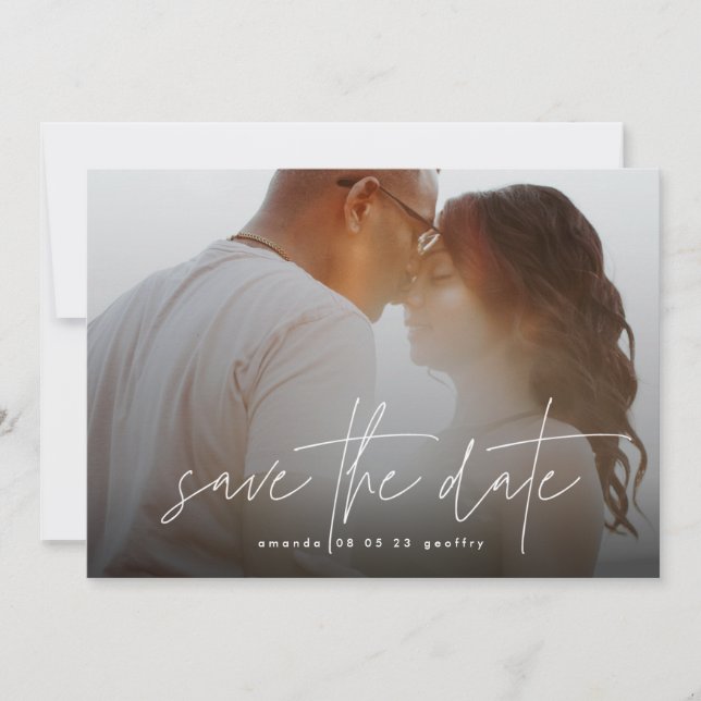 Modern Typografy White Overlay Foto Save The Date (Vorderseite)