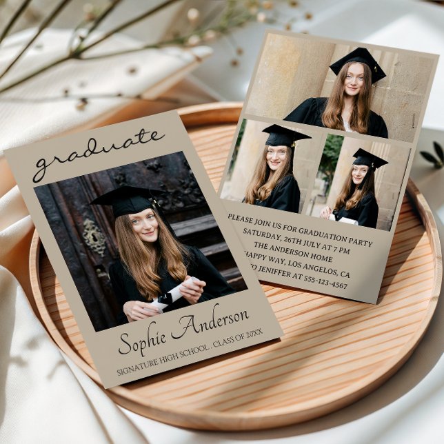 Modern Typography 3 Photo Collage Graduation Party Einladung (Von Creator hochgeladen)