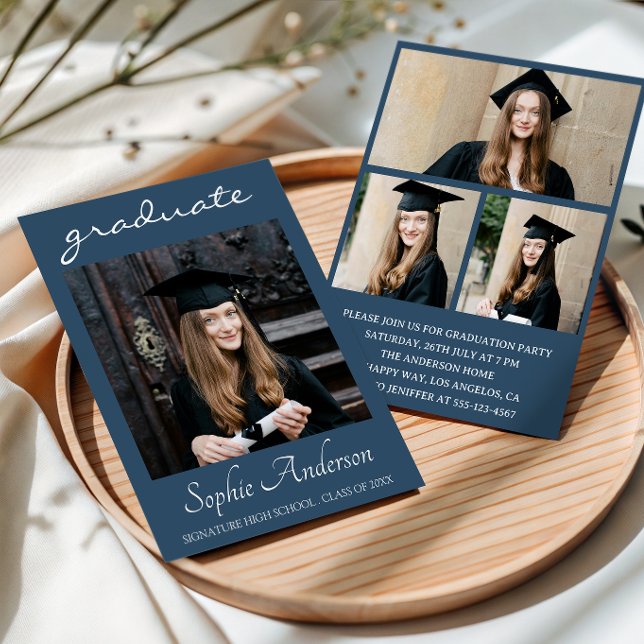 Modern Typography 3 Photo Collage Graduation Party Einladung (Von Creator hochgeladen)