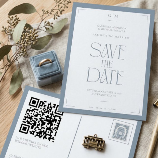 Modern Typography Dusty Blue Save The Date  Postkarte (Von Creator hochgeladen)