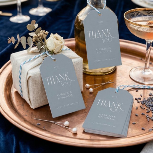 Modern Typography Dusty Blue Wedding Thank You  Geschenkanhänger (Von Creator hochgeladen)