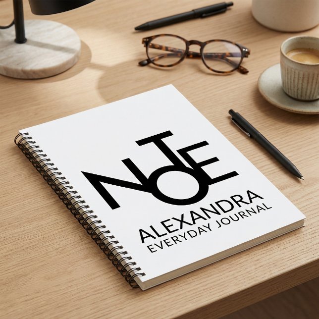 Modern Typography Everyday Journal Black White  Notizbuch (Von Creator hochgeladen)
