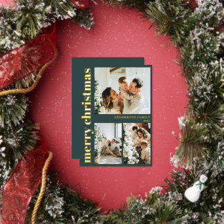 Modern Typography Minimal Green Merry Christmas Folien Feiertagskarte