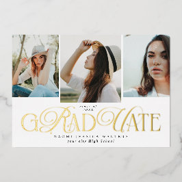 Modern Typography Multi Photo Elegant Graduation Folieneinladung